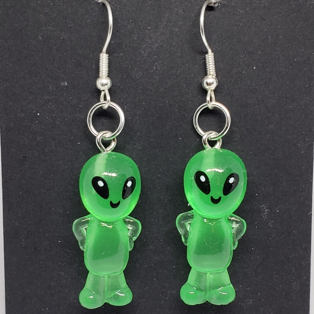 Handmade Glow in Dark Resin Alien Earrings
